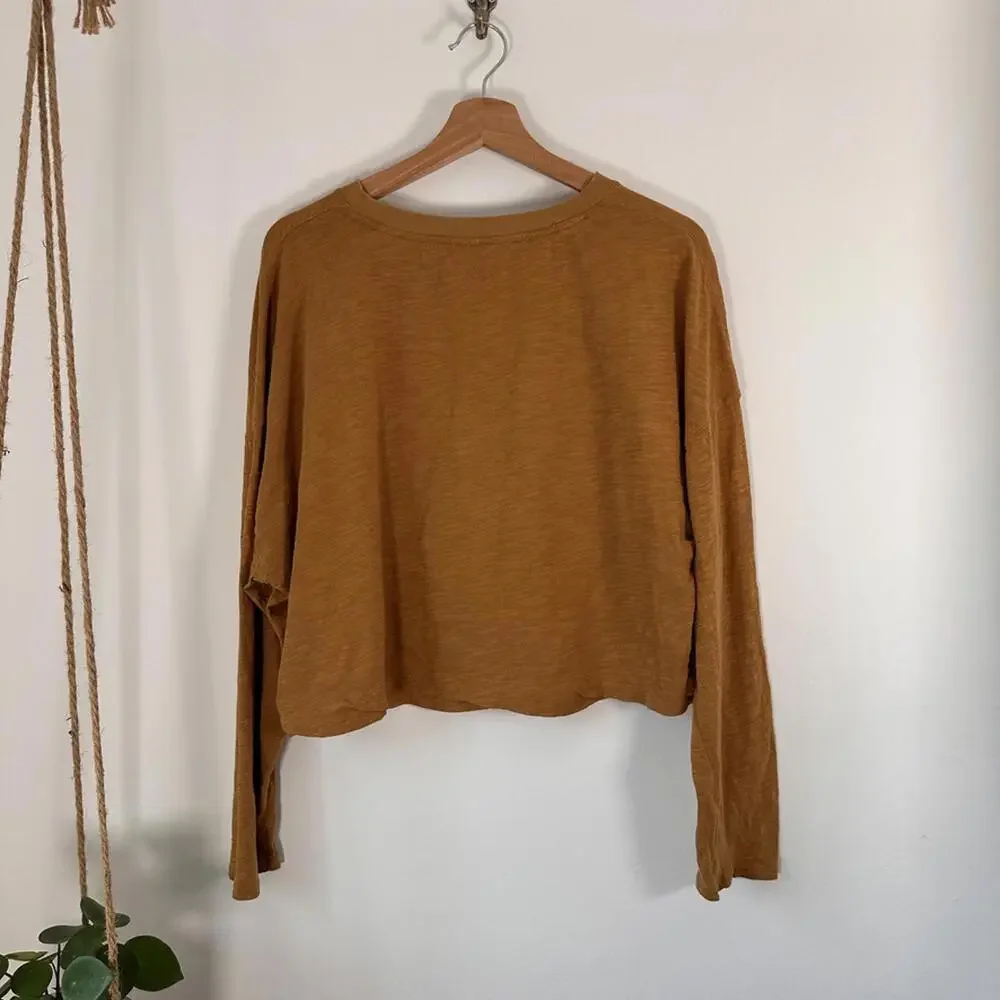 Vuori Womens S Sundown Long Sleeve Relaxed Cropped Golden Rust Athleisure Top - Picture 6 of 7
